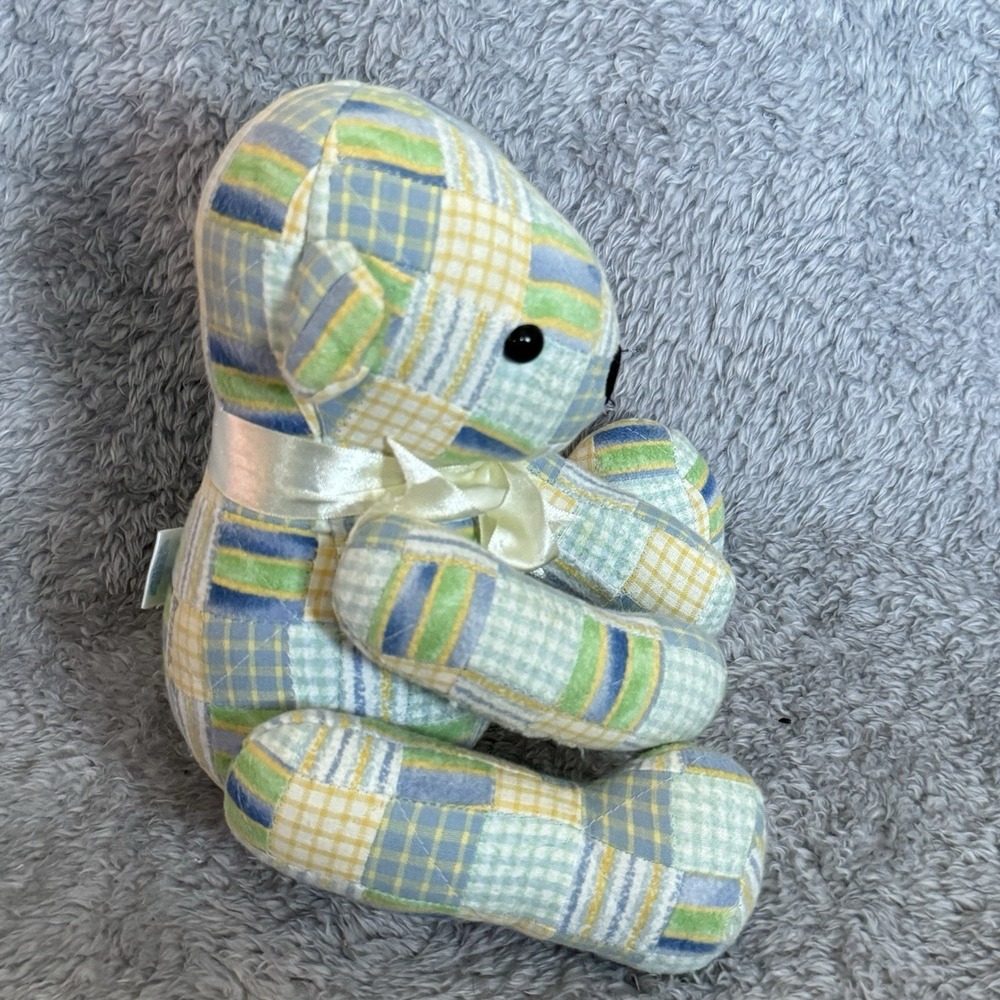 Donna Sharp Green Blue Patchwork Teddy Bear Plush Poseable Stuffed Animal - Picture 5 of 8